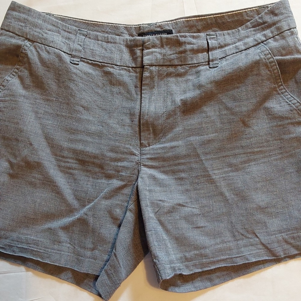Tommy‎ Hilfiger Womens Size 6 Linen Blend Navy Blue & White Casua Walking Shorts